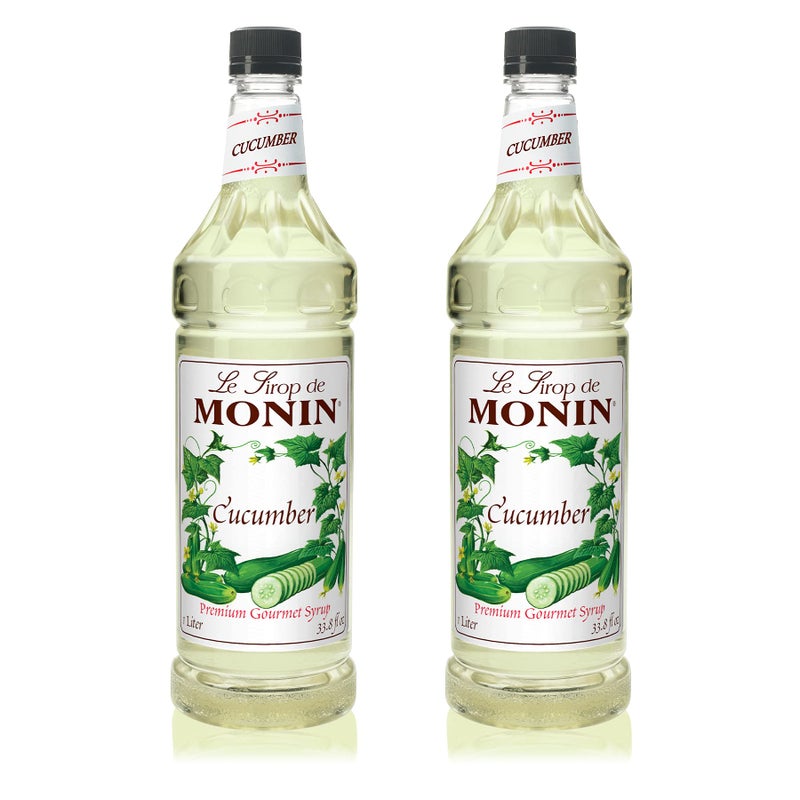 Monin - Cucumber Syrup, Refreshing Sweetness, Natural Flavors, Great for Mocktails, Cocktails, Lemonades, Teas, and Sodas, Non-GMO, Gluten-Free (1 Liter, 2-Pack) - Image 1